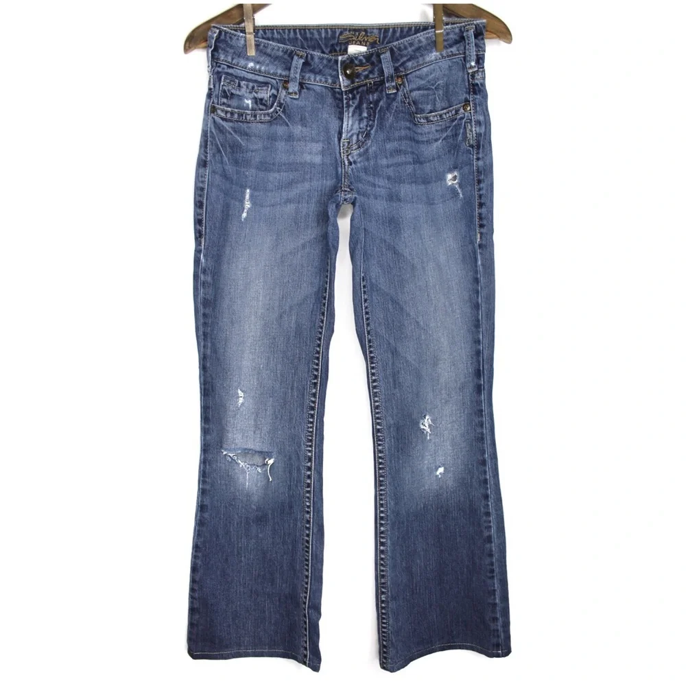 Silver Jeans Distressed Flare Hemmed Cuff Jeans 26 2 Preowned - Picture 1 of 10